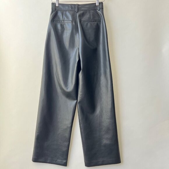 Babaton  faux leather Pleated wide legs pants, Black, Size 2 K44 - Picture 5 of 12